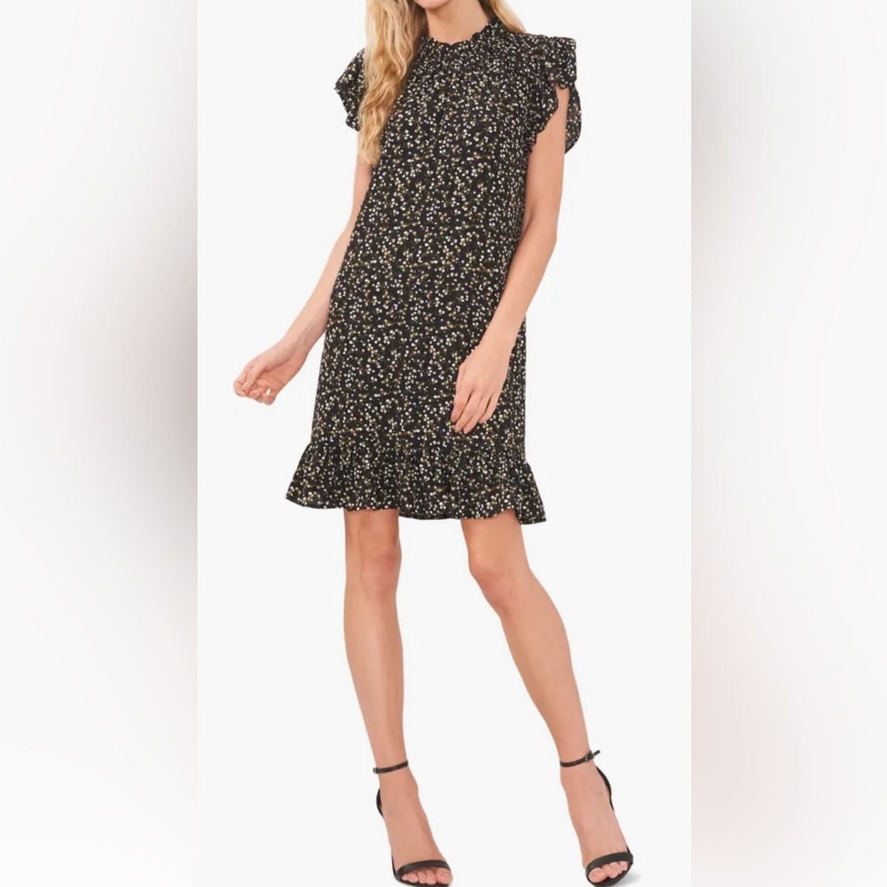 Cece Floral Ruffle Dress XL NWT Black